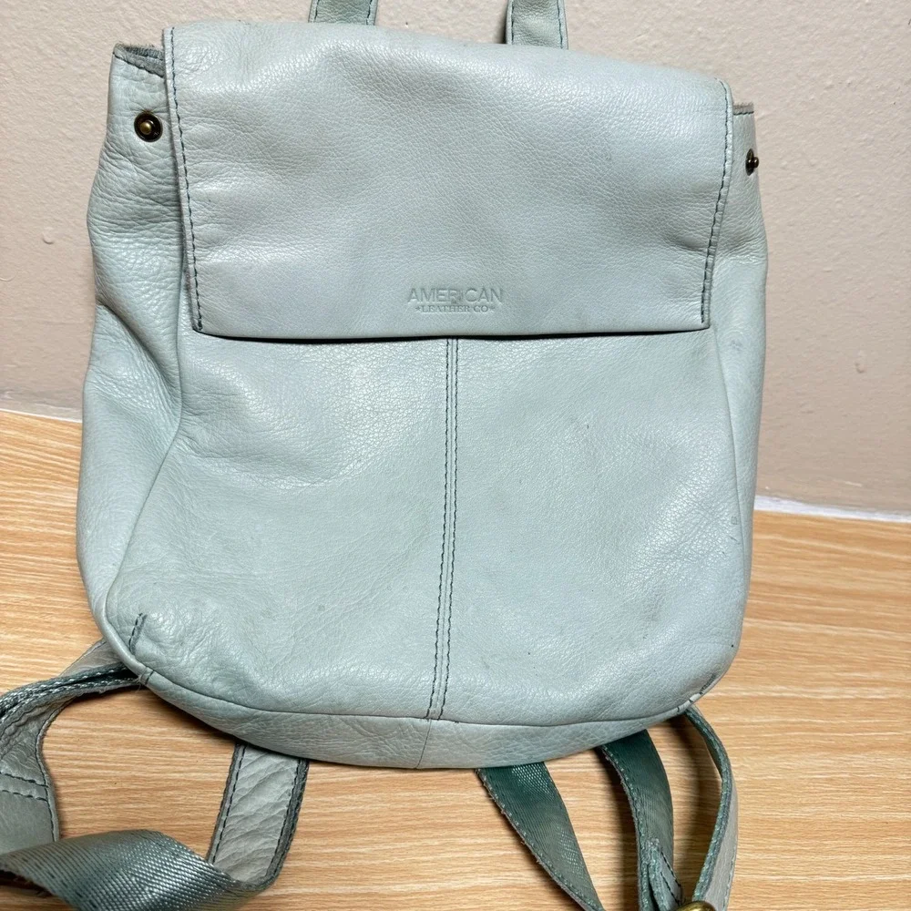 American Leather Co. Liberty Backpack Women's Pale Aqua Foldover Shoulder Straps